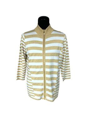 Belldini Striped Metallic Cardigan Jacket Plus XXL Gold Full Zip Indie Y2K Glam